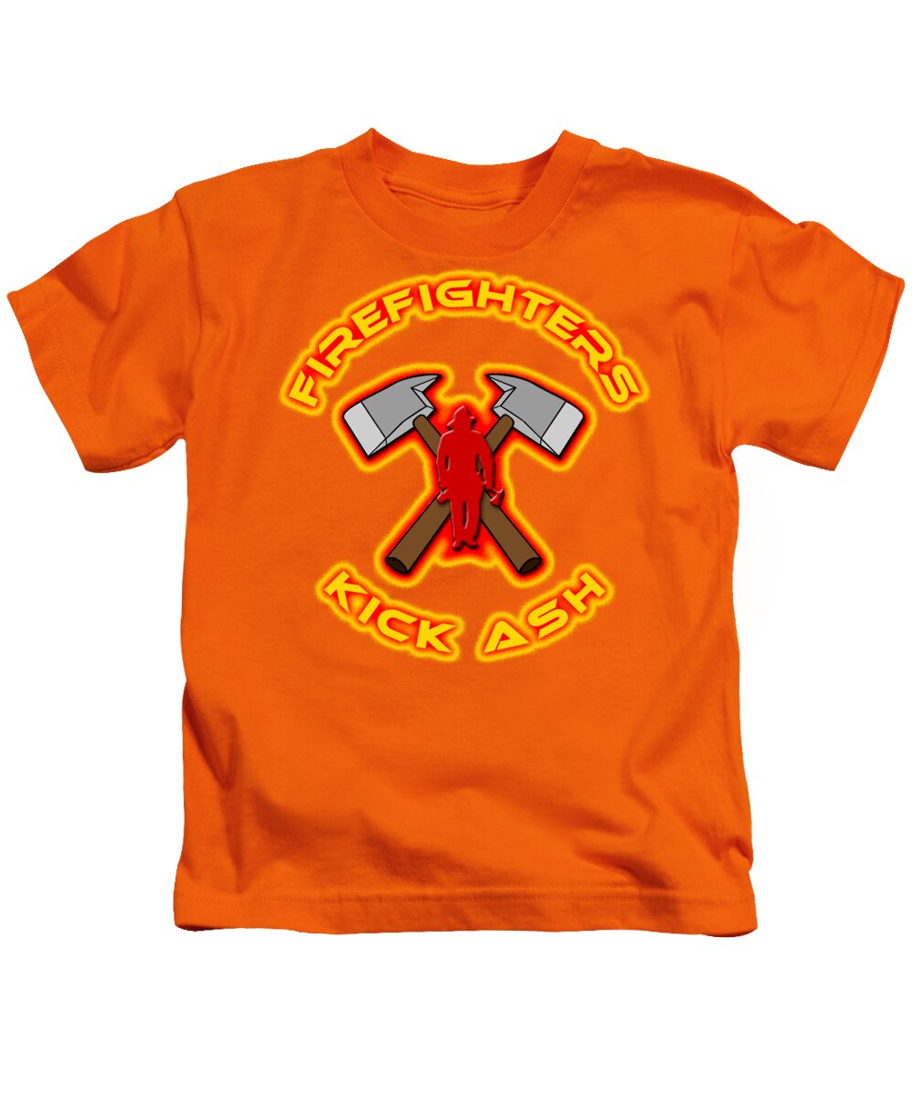 Firefighters Kids T-Shirt featuring the digital art Firefighters Kick Ash by David G Paul