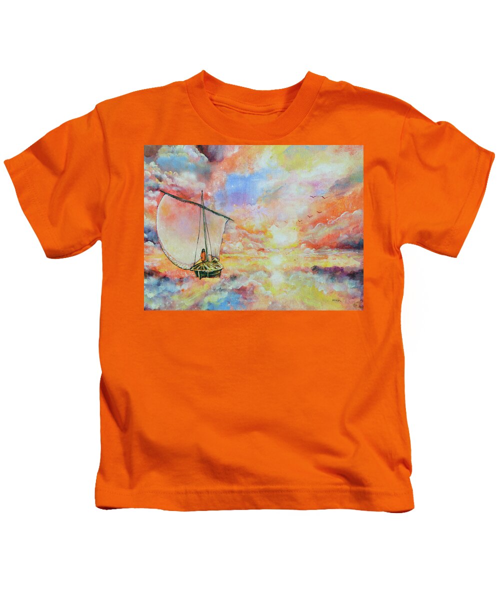 Yogananda Kids T-Shirt featuring the painting Fisherman of Souls by Ashleigh Dyan Bayer