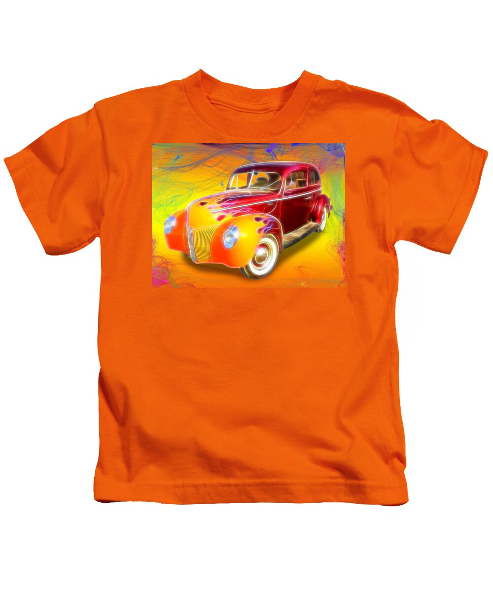 Classic Cars Kids T-Shirt featuring the digital art Flamin' '40 by Rick Wicker