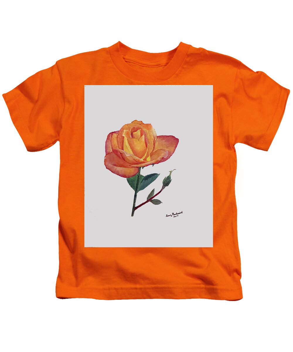 Flowers Kids T-Shirt featuring the painting Gold Medal Rose by Terry Frederick