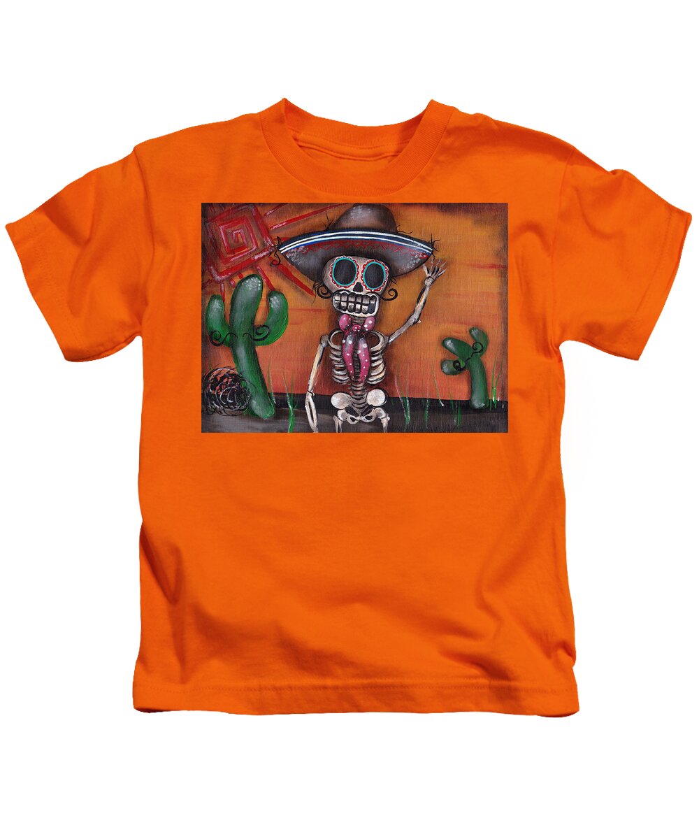 Day Of The Dead Kids T-Shirt featuring the painting Heat Wave by Abril Andrade