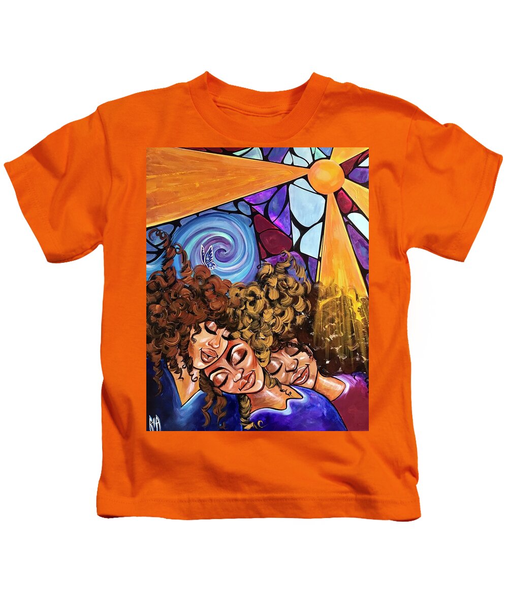 Sister Kids T-Shirt featuring the painting I am my sisters KEEPER by Artist RiA