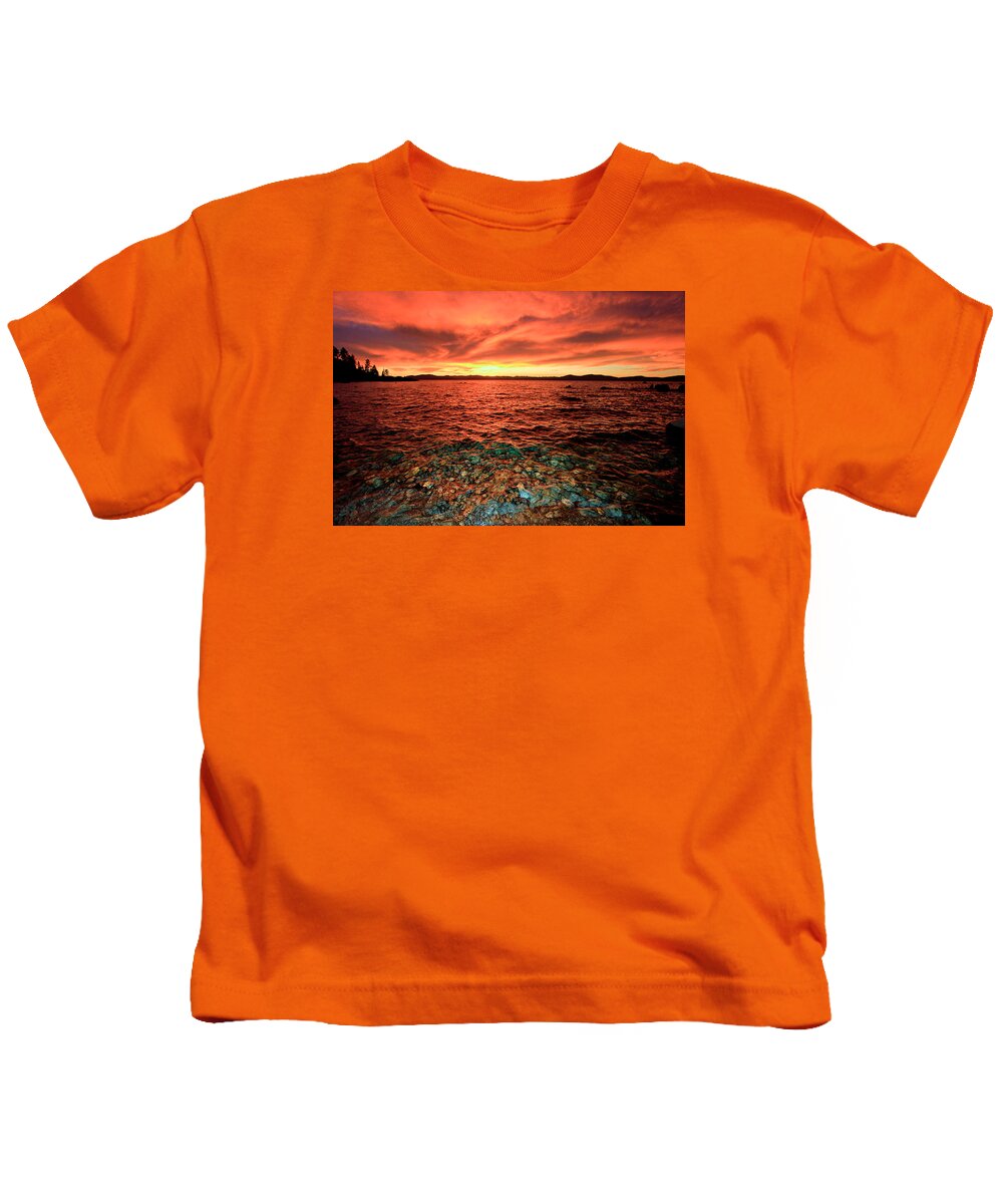 Lake Tahoe Kids T-Shirt featuring the photograph Lake Tahoe...Blood Moon Sunset by Sean Sarsfield