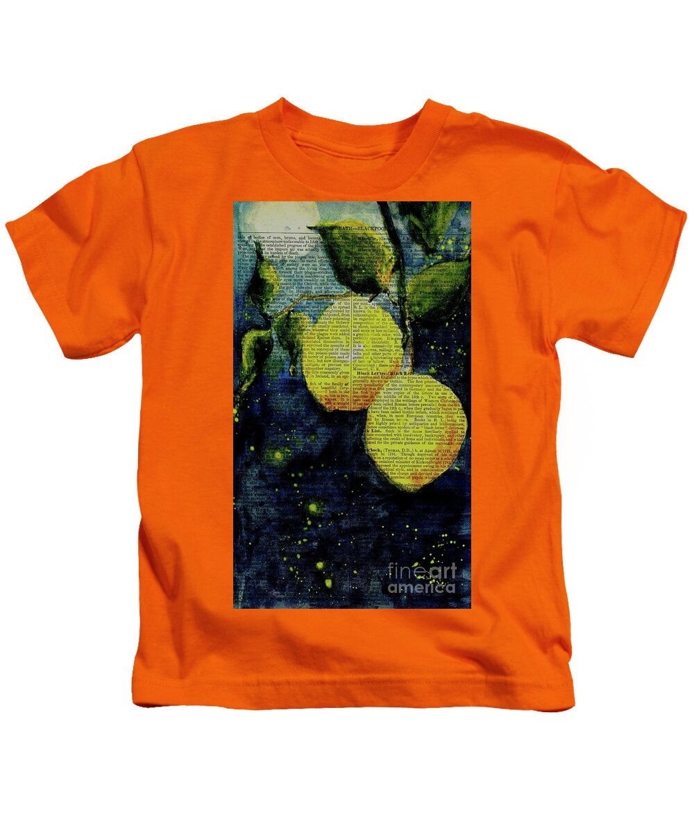 Moonlight Kids T-Shirt featuring the painting Lemons Bathed in Moonlight by Maria Hunt
