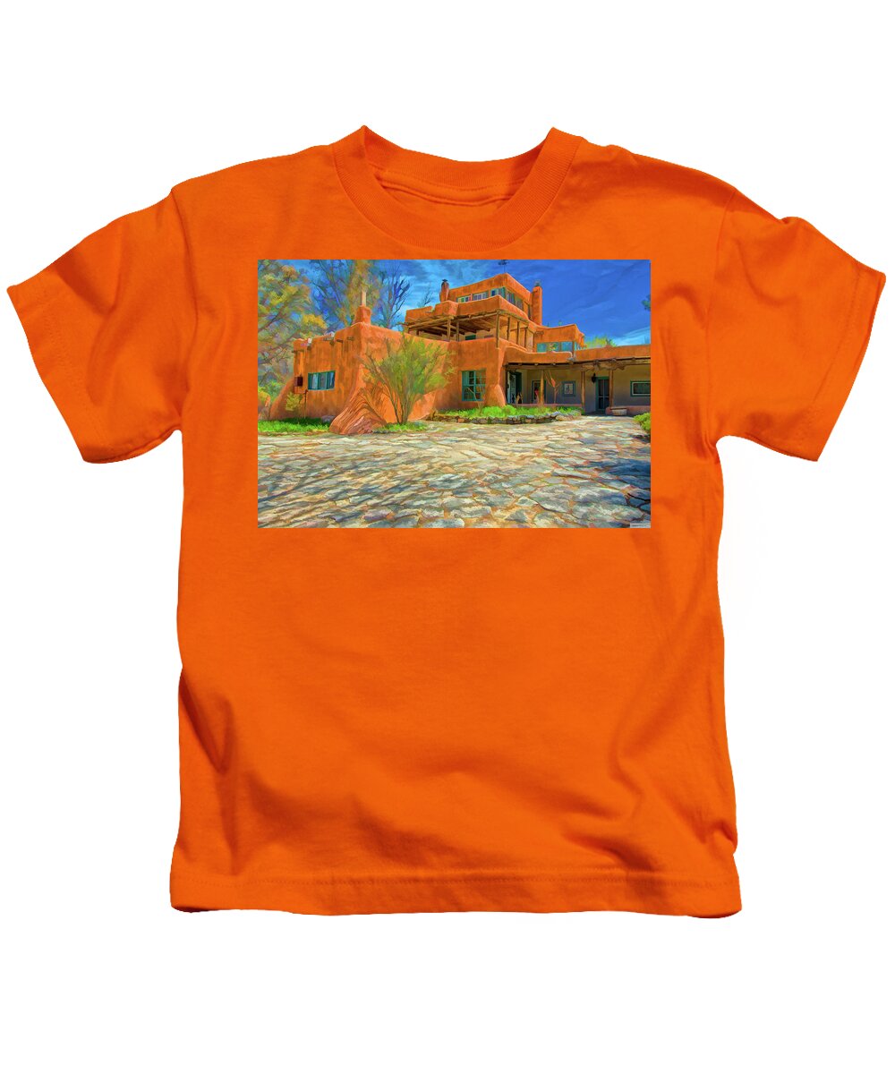 Mabel Dodge Sterne Kids T-Shirt featuring the digital art Mabel Dodge Luhan house as oil by Charles Muhle