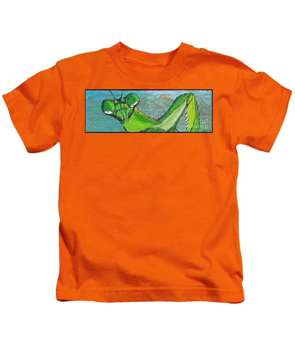 Mantis Kids T-Shirt featuring the painting Mantis by Rebecca Weeks