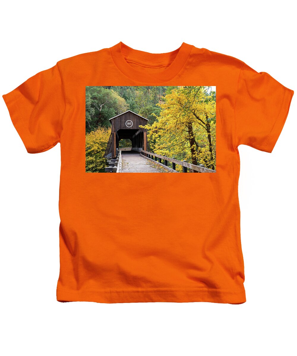 Bridges Kids T-Shirt featuring the photograph Mckee Bridge in Fall by Steven Clark