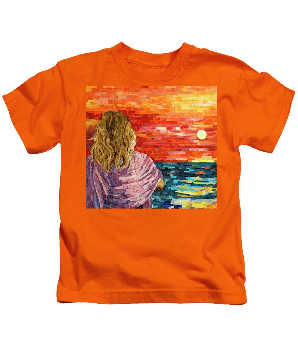 Mediterranean Kids T-Shirt featuring the mixed media Mediterranean Sunset detail by Adriana Zoon