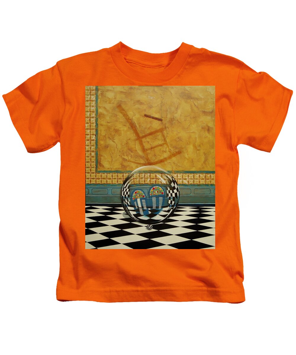 Spheres Kids T-Shirt featuring the painting Mesiendonos Eternamente -Diptych left side- by Roger Calle