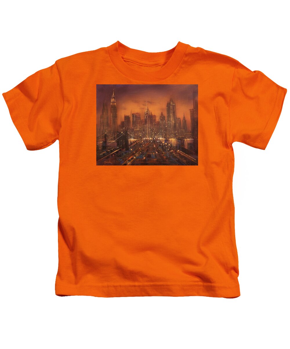 Nyc Kids T-Shirt featuring the painting New York City of Dreams by Tom Shropshire