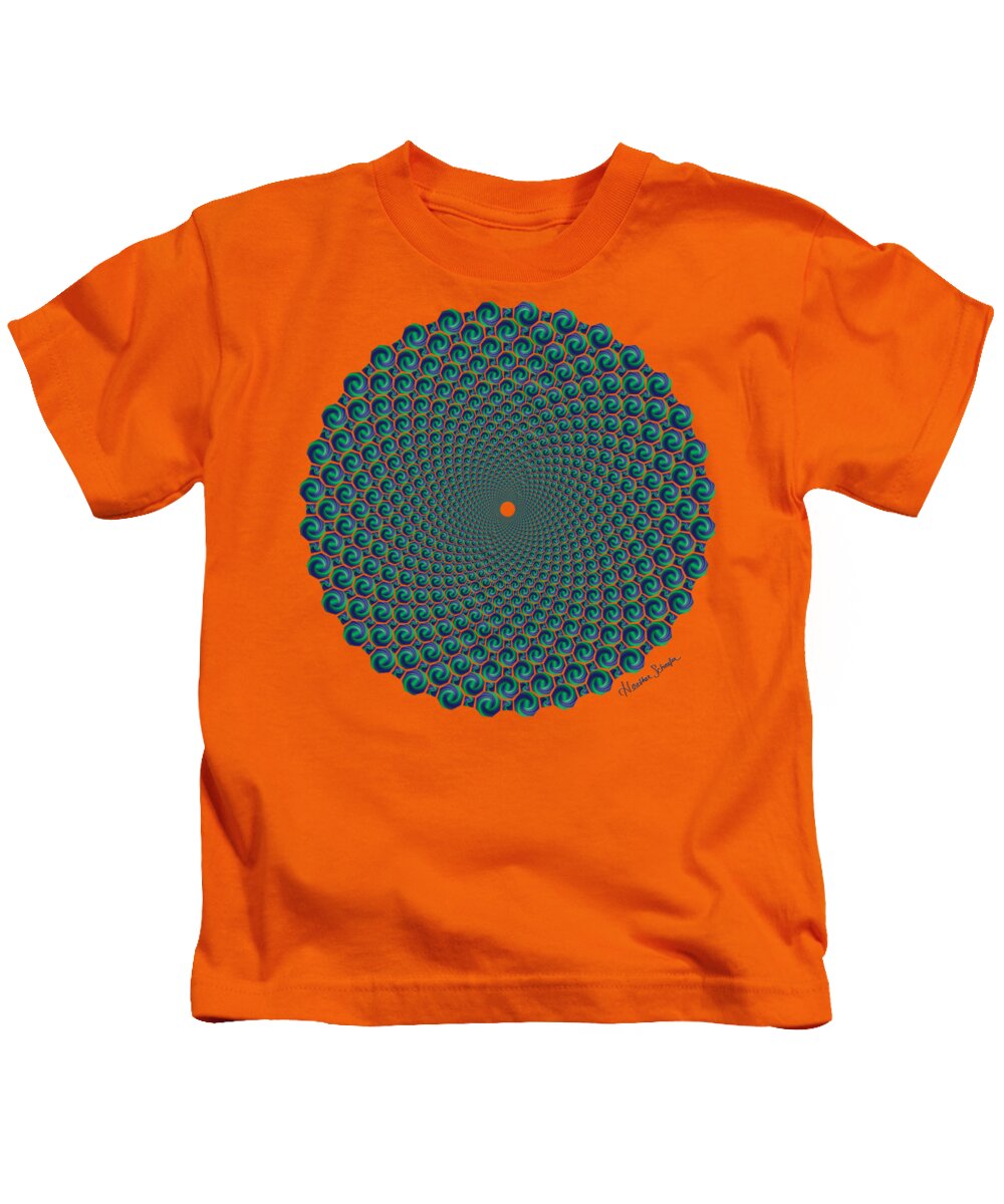 Artsytoo Kids T-Shirt featuring the digital art Octagonal Peacock Feathers by Heather Schaefer
