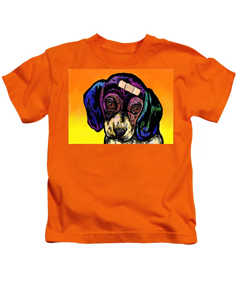 Dog Kids T-Shirt featuring the digital art Ouch Bayley by Cynthia Westbrook