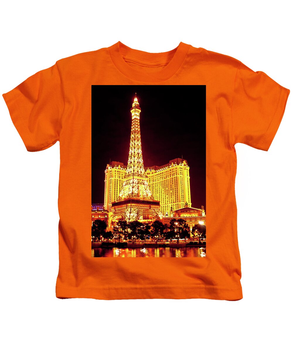 Paris Casino Kids T-Shirt featuring the photograph Paris Casino at Night by Rich S
