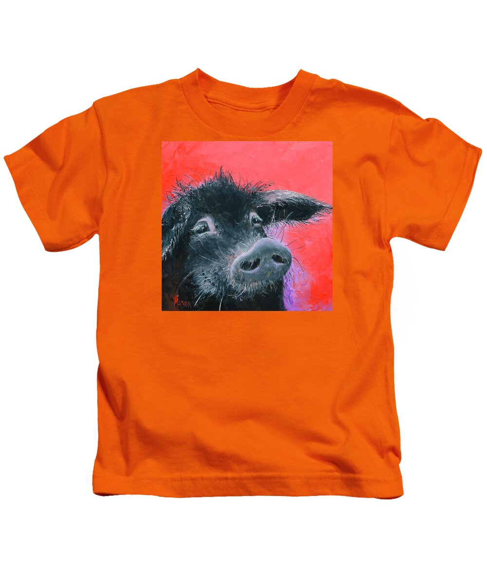 Pig Kids T-Shirt featuring the painting Percival the Black Pig by Jan Matson