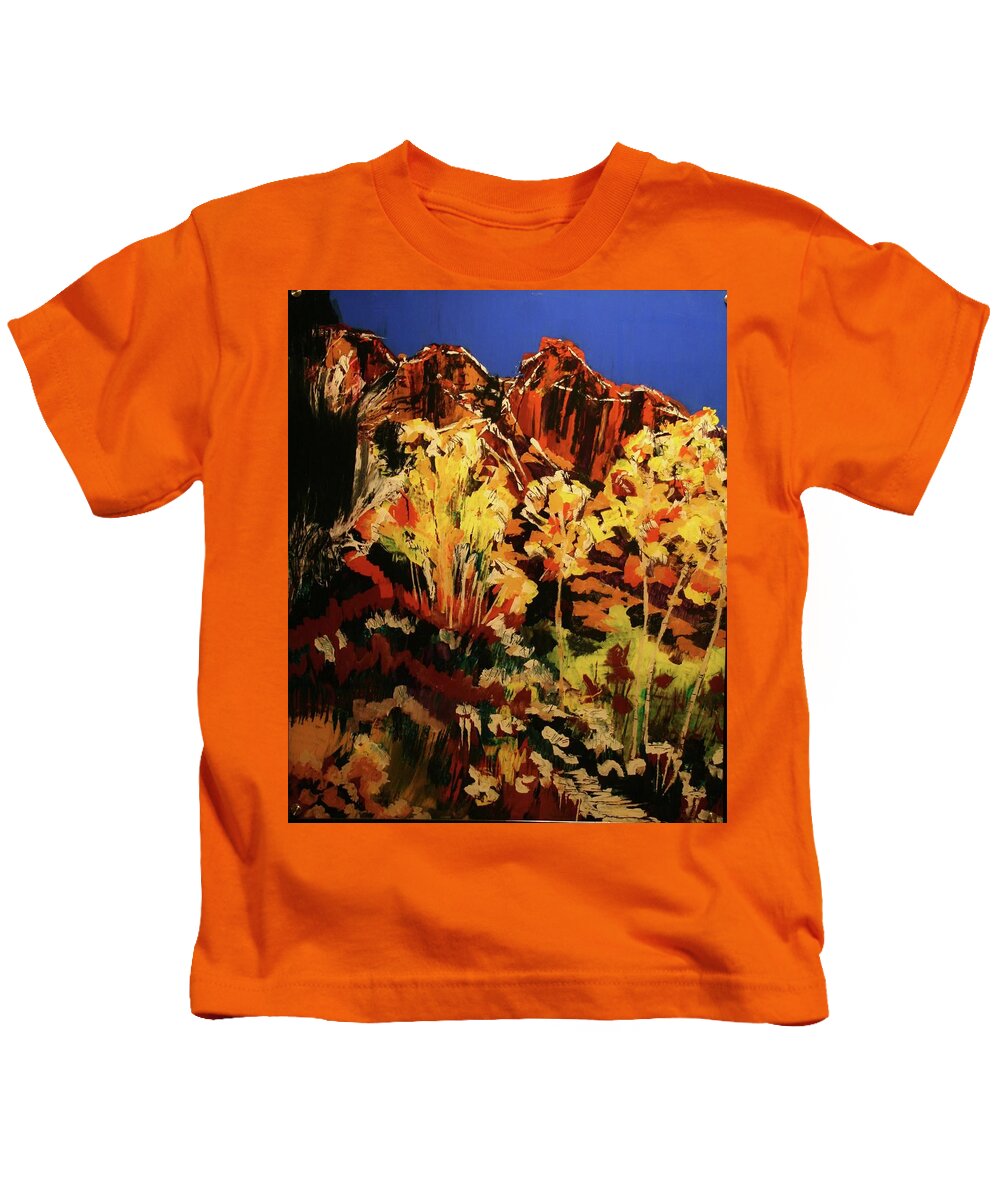 Impressionistic Kids T-Shirt featuring the painting Red Rocks Aspen by Marilyn Quigley