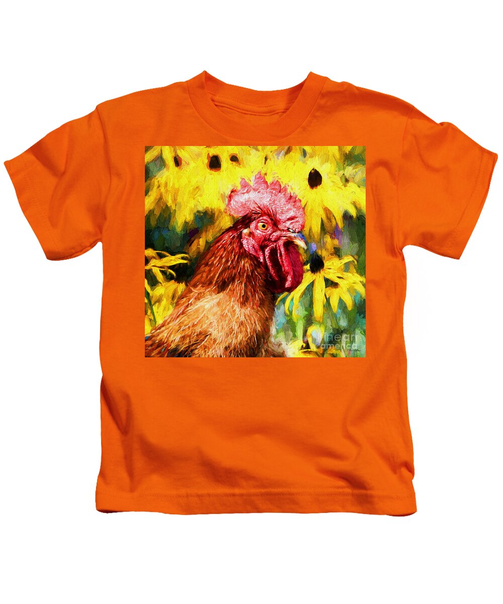 Rooster Kids T-Shirt featuring the painting Rhode Island Red Rooster by Tina LeCour