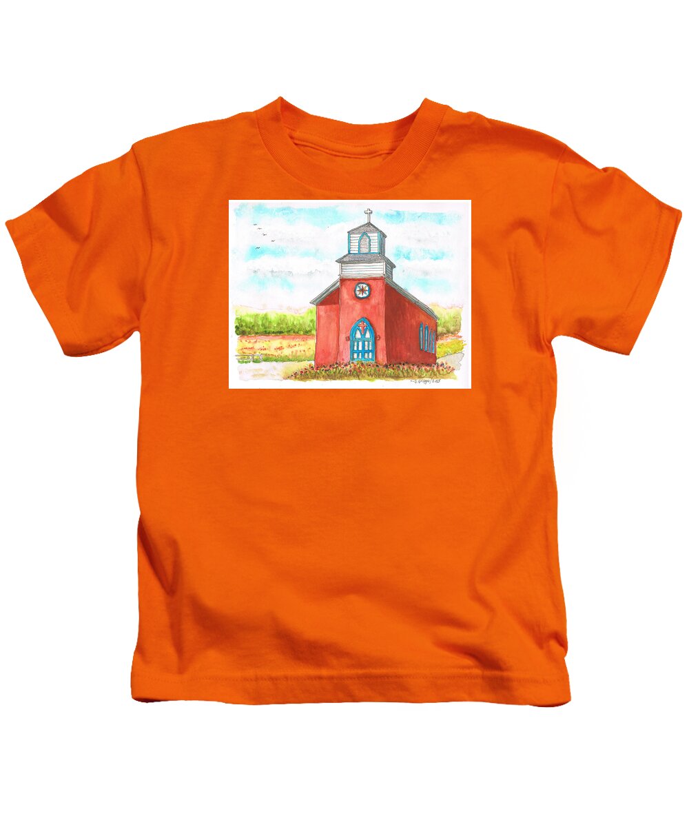 San Rafael Church Kids T-Shirt featuring the painting San Rafael Church in La Cueva, New Mexico by Carlos G Groppa