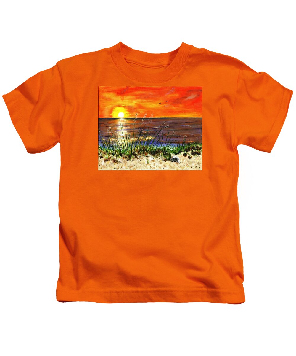 Acrylic Painting Kids T-Shirt featuring the painting Sand Dunes Sunset by Timothy Hacker