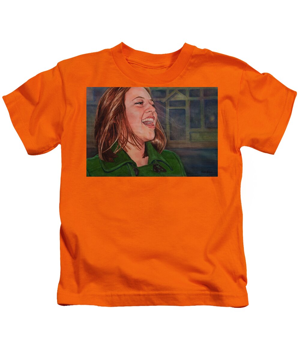 Girl Kids T-Shirt featuring the painting Sarah Laughs by Heidi E Nelson