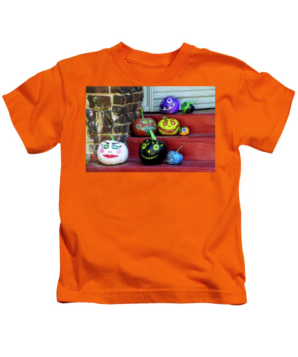 Photography Kids T-Shirt featuring the photograph Scary on the Steps by Terry Davis
