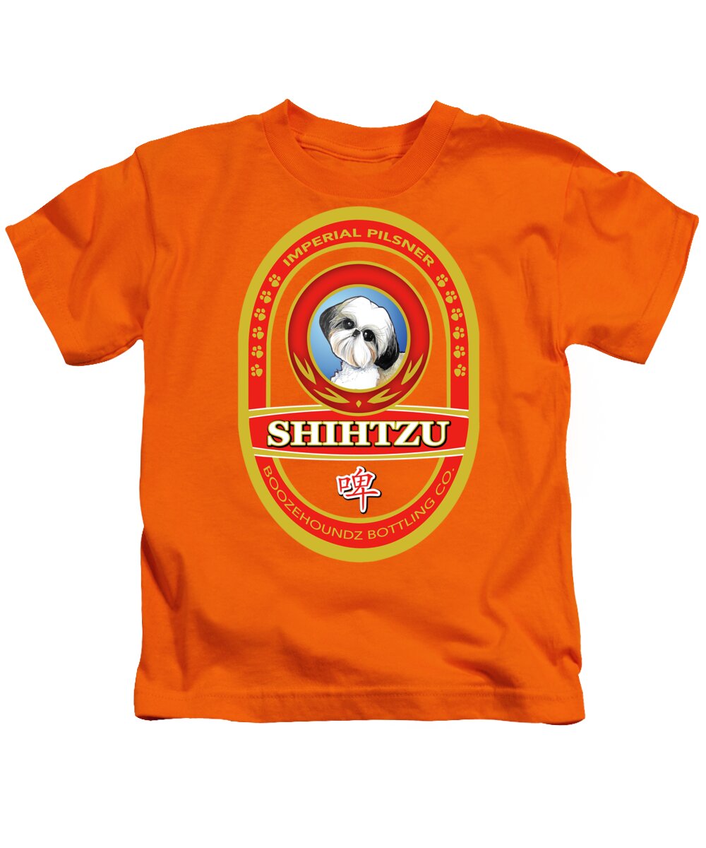 Beer Kids T-Shirt featuring the drawing Shih Tzu Imperial Pilsner by Canine Caricatures By John LaFree