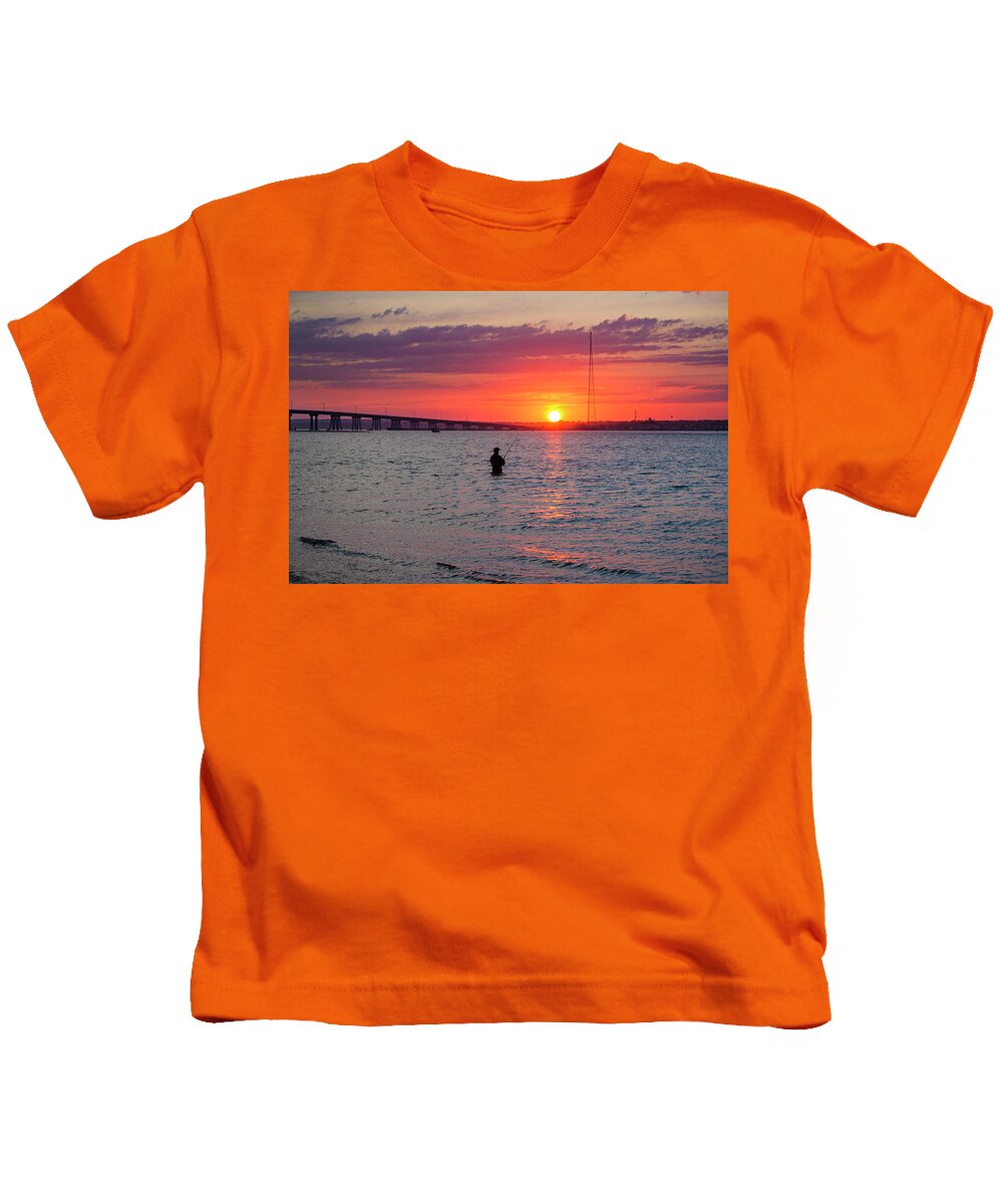 Fisherman Kids T-Shirt featuring the photograph Shinnecock Fisherman at Sunset by Robert Seifert