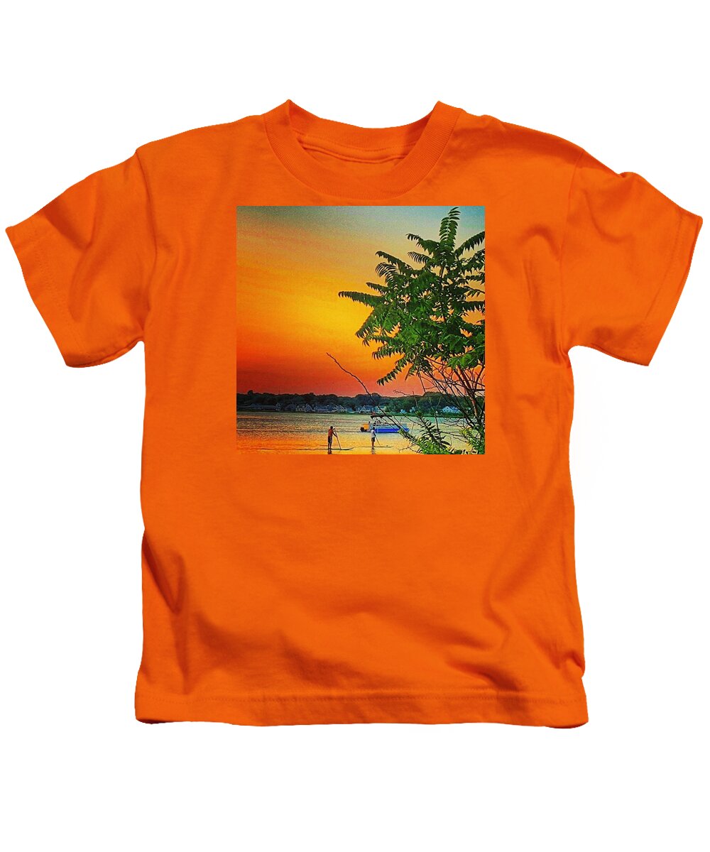 Sunset Kids T-Shirt featuring the photograph Paddleboarding by Lauren Fitzpatrick