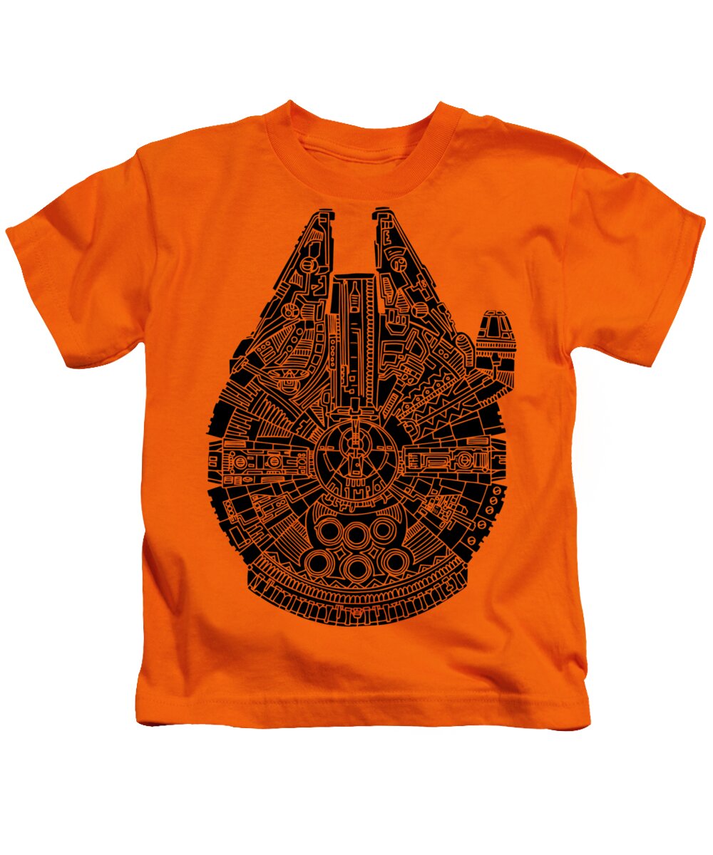 #faatoppicks Kids T-Shirt featuring the mixed media Star Wars Art - Millennium Falcon - Black by Studio Grafiikka