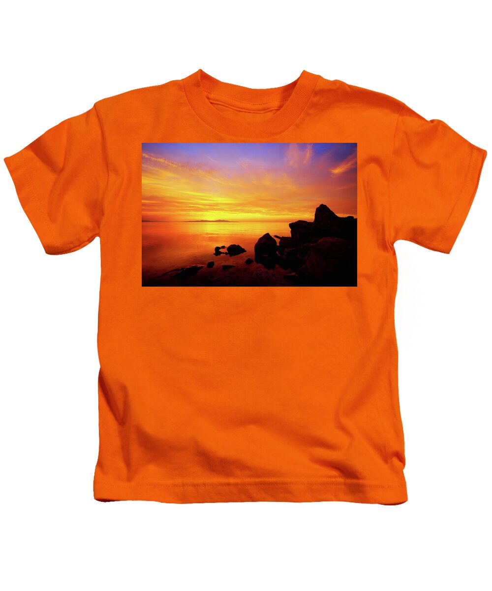Sunset And Fire Kids T-Shirt featuring the photograph Sunset and Fire by Chad Dutson