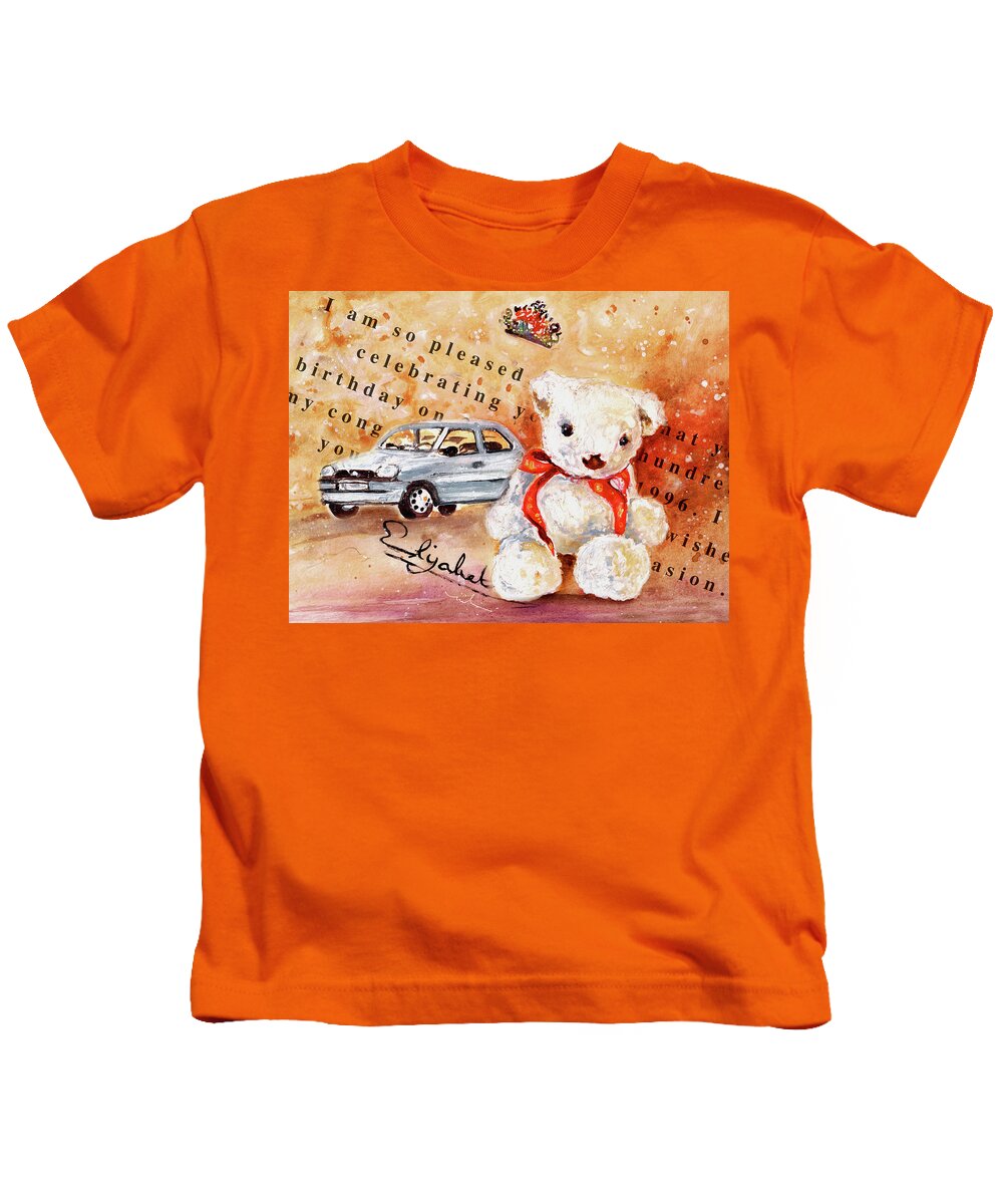 Truffle Mcfurry Kids T-Shirt featuring the painting Teddy Bear William by Miki De Goodaboom