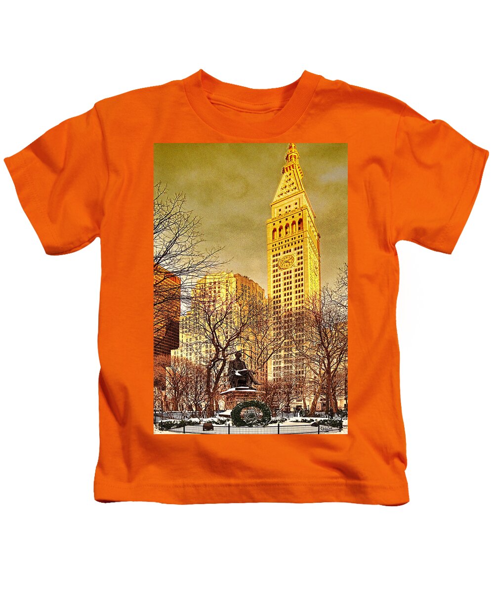 Winter Kids T-Shirt featuring the photograph Ten Past Four at Madison Square Park by Chris Lord