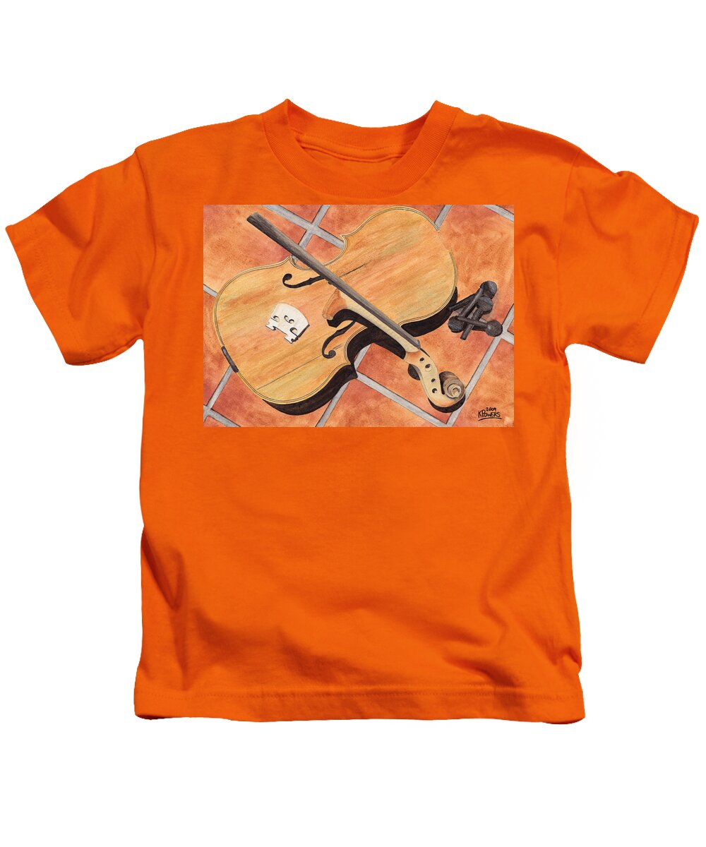 Violin Kids T-Shirt featuring the painting The Broken Violin by Ken Powers