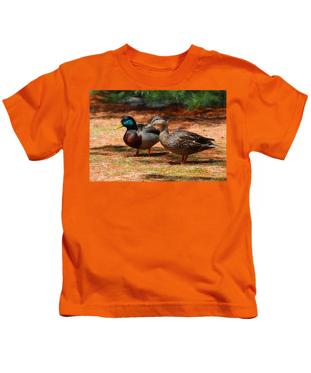 Mallard Ducks Kids T-Shirt featuring the photograph The Honeymooners - Mallard Ducks by Angie Tirado