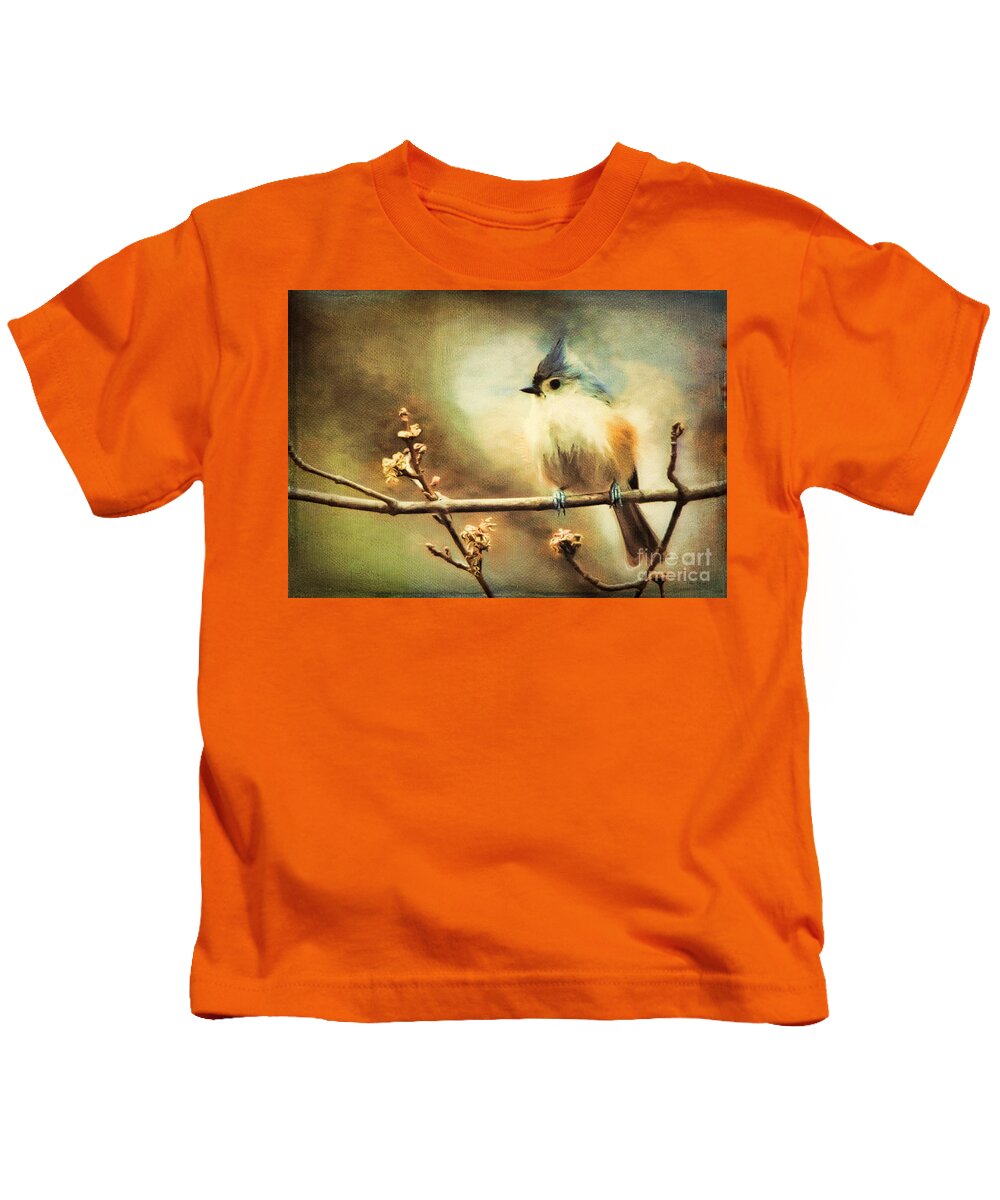 Tufted Titmouse Kids T-Shirt featuring the digital art Tufted Titmouse Bird by Tina LeCour