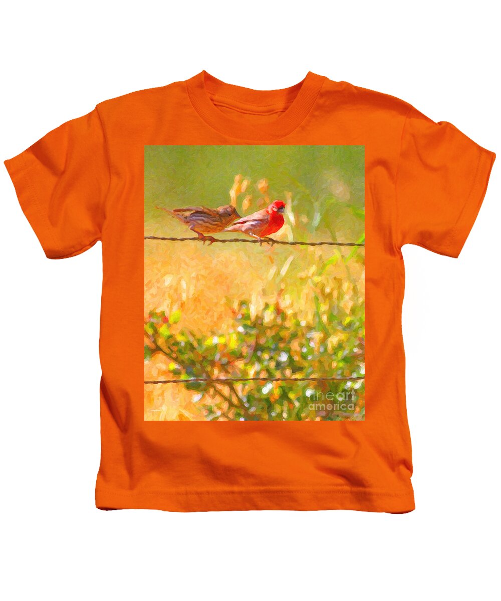Bird Kids T-Shirt featuring the photograph Two Birds On A Wire by Wingsdomain Art and Photography