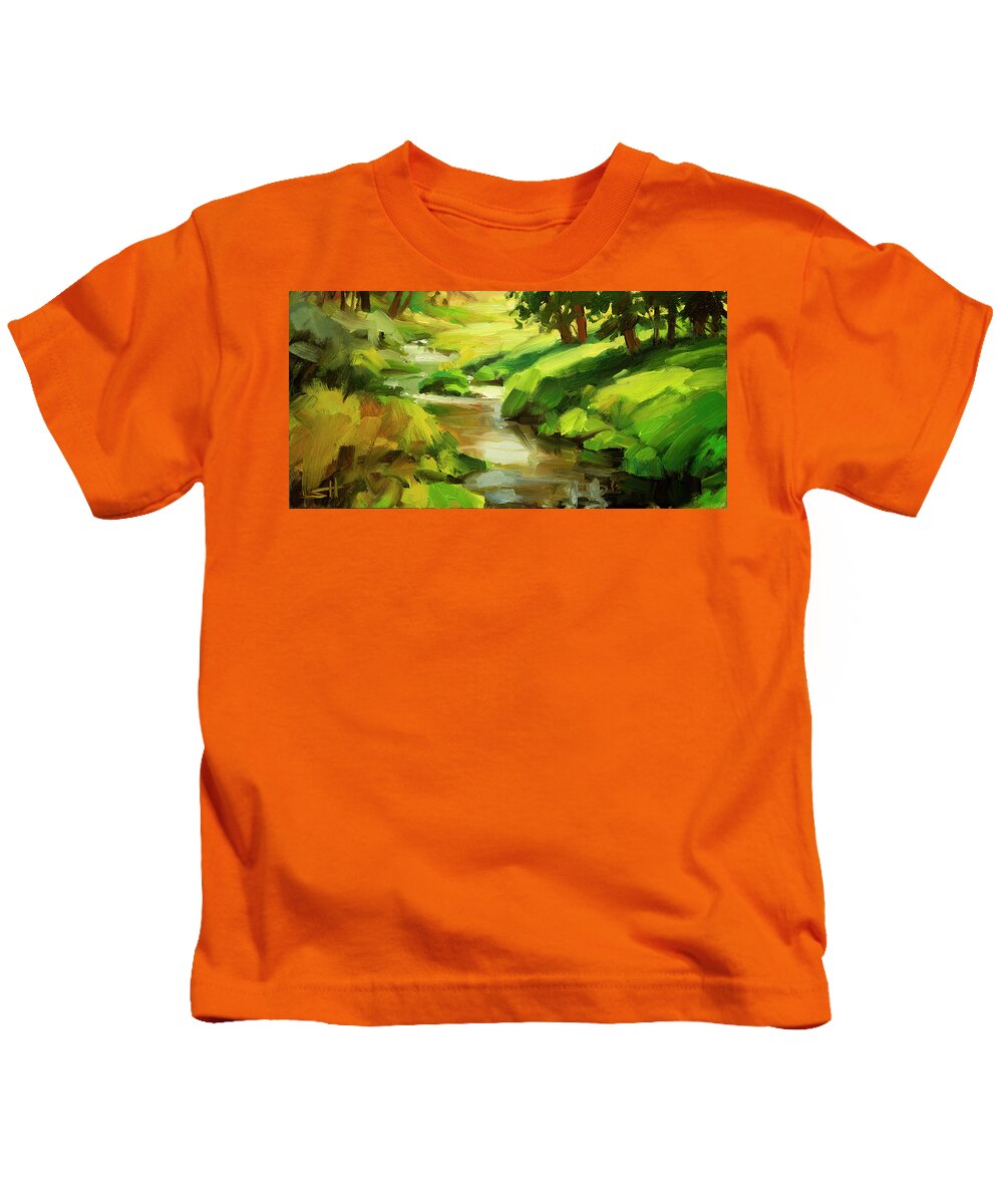 River Kids T-Shirt featuring the painting Verdant Banks by Steve Henderson