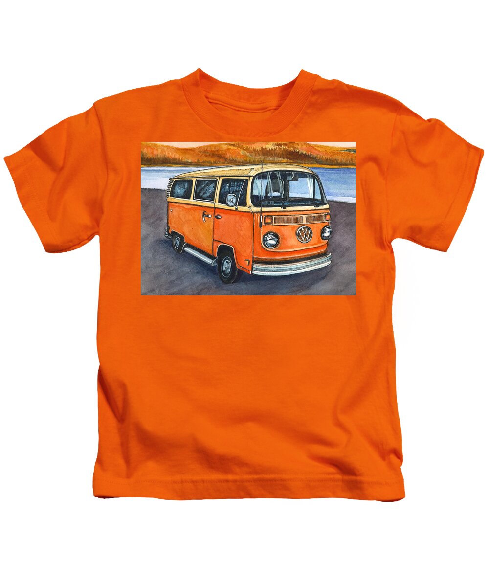 Volkswagon Bus Kids T-Shirt featuring the painting Ryan's Magic Bus by Katherine Miller