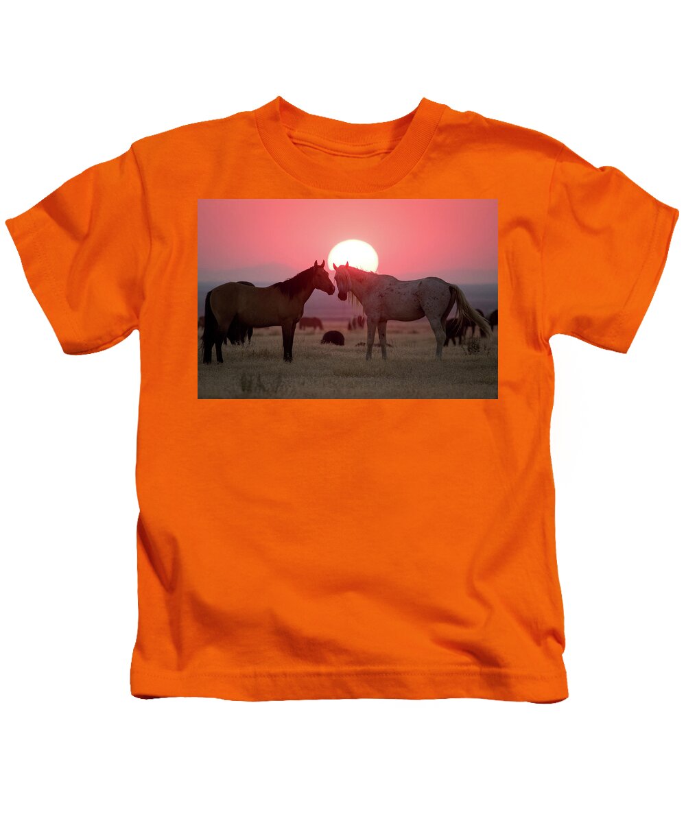 Wild Horse Kids T-Shirt featuring the photograph Wild Horse Sunset by Wesley Aston