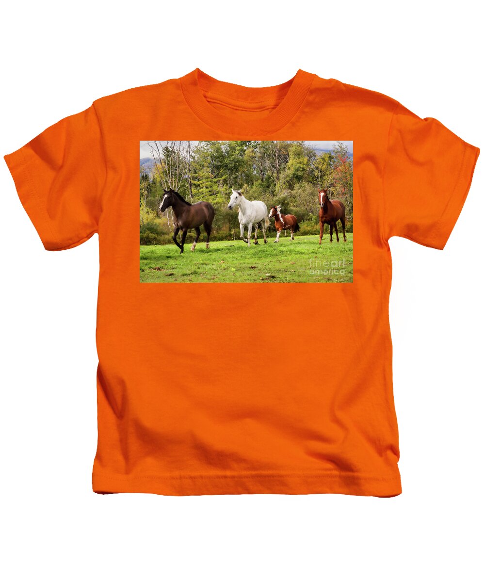 Wild Horses Kids T-Shirt featuring the photograph Wild Horses Running Free Print by JBK Photo Art