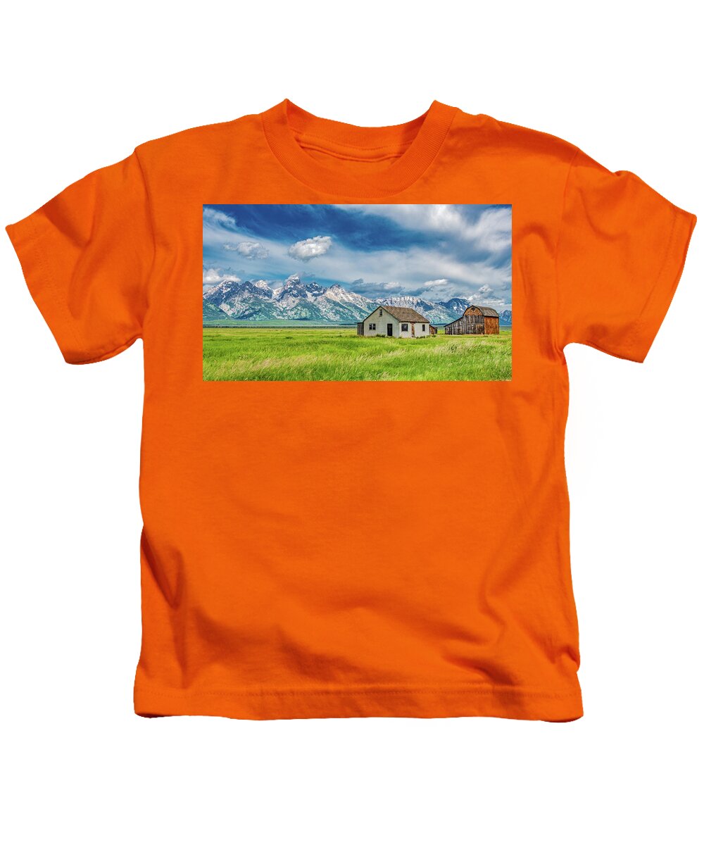 Wyoming Kids T-Shirt featuring the photograph In the Shadow of the Tetons by Marcy Wielfaert