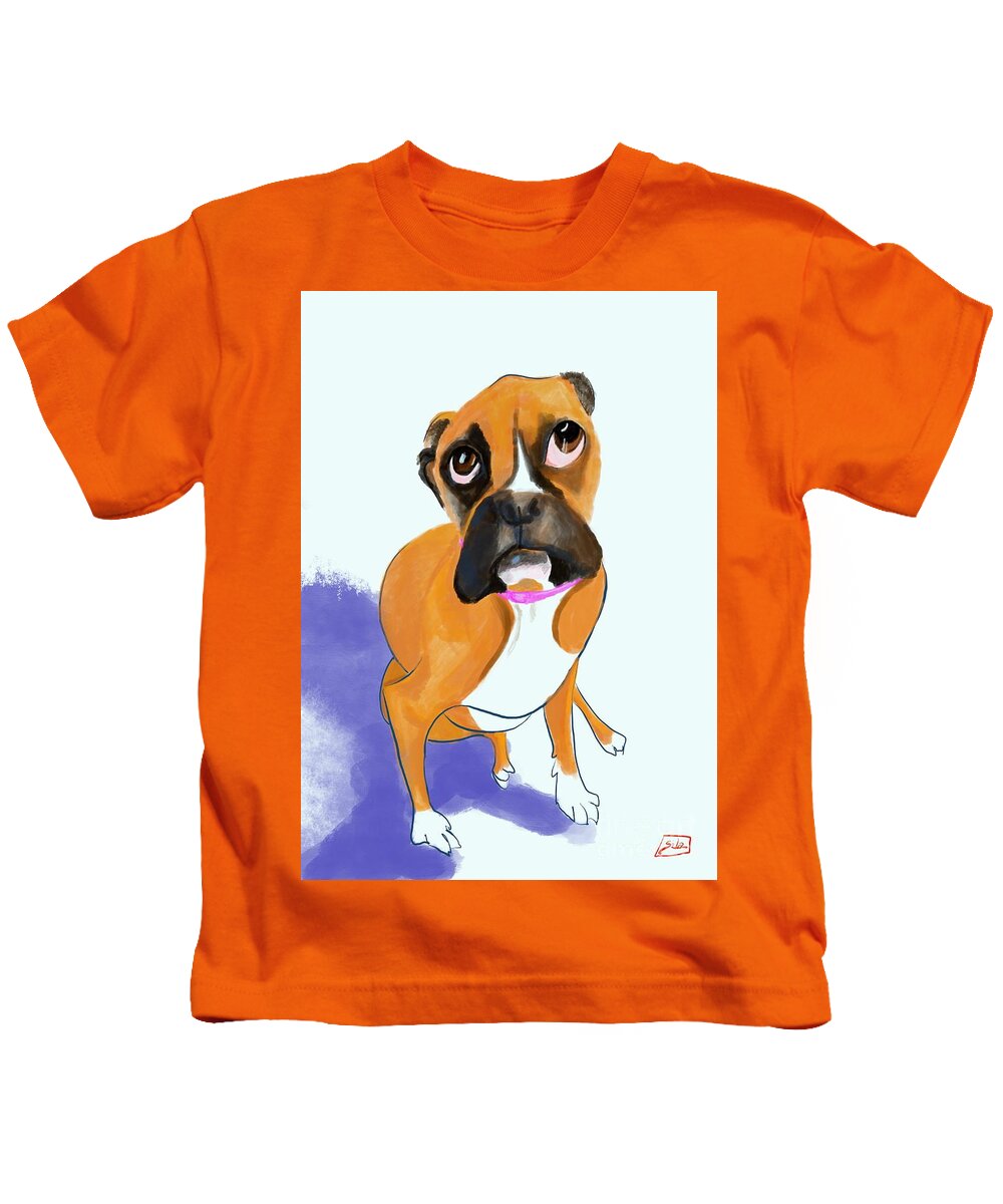 Dog Portraits Kids T-Shirt featuring the digital art Boxer Bella by Lidija Ivanek - SiLa