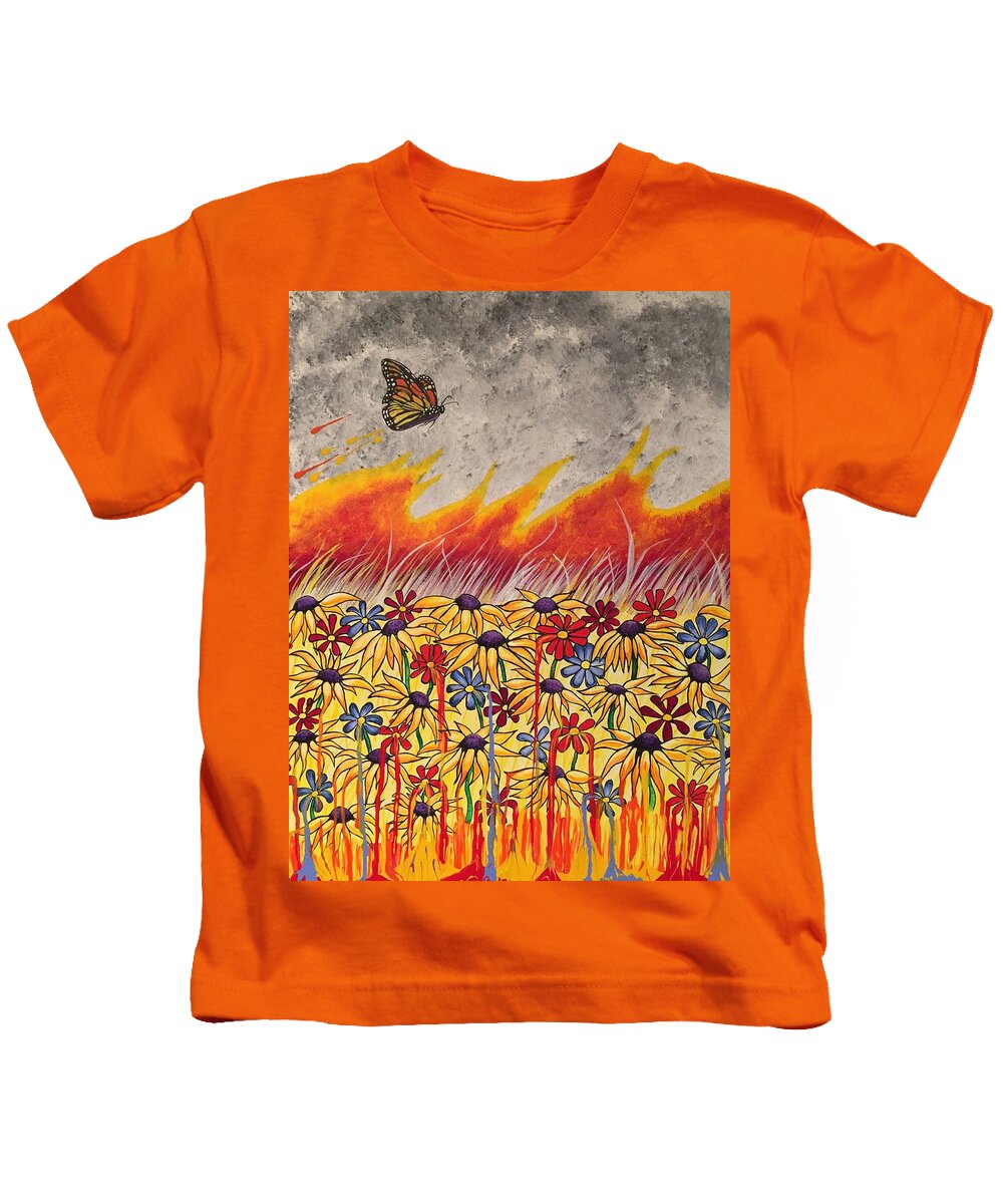 Brushfire Kids T-Shirt featuring the painting Brushfire by Sonja Jones
