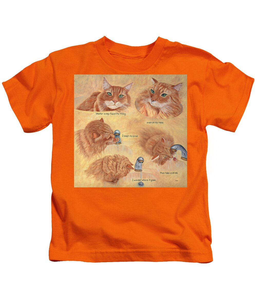 Cat Kids T-Shirt featuring the painting Cat Splash by Karen Zuk Rosenblatt