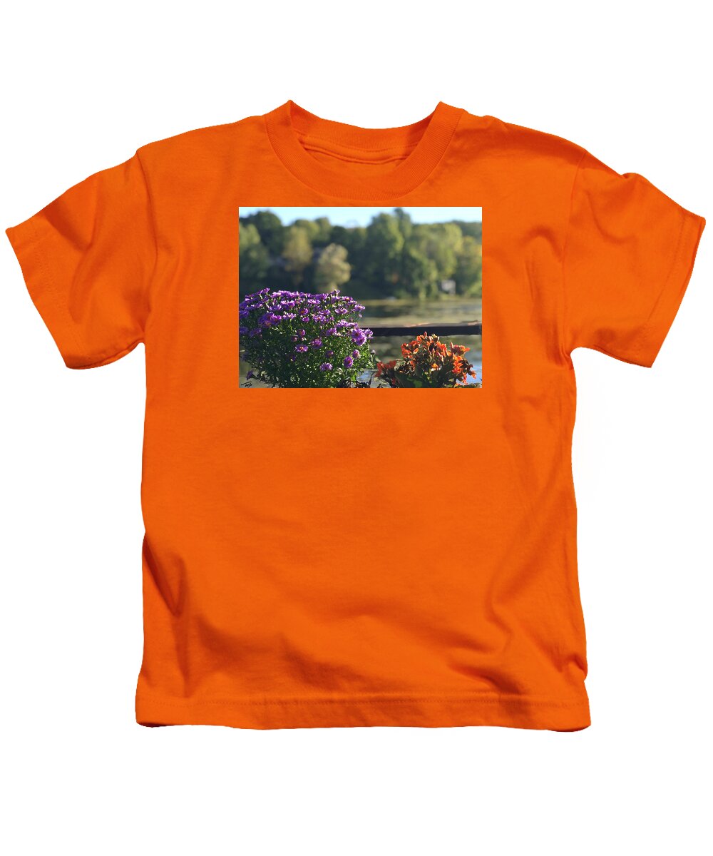Flowers Kids T-Shirt featuring the photograph Fall Porch by Tom Johnson