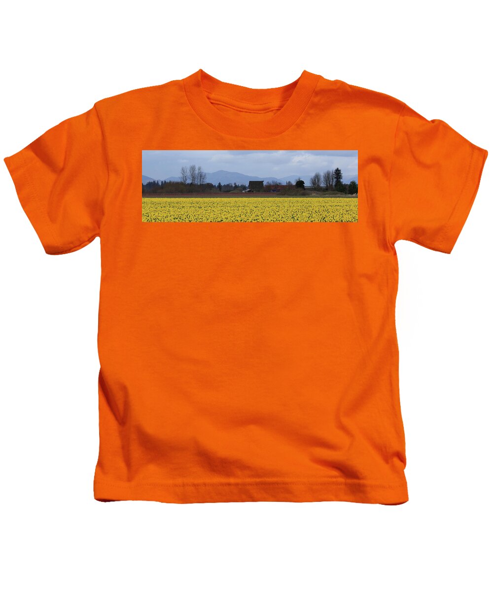 Pano Kids T-Shirt featuring the photograph Fields of Daffodils by Briand Sanderson