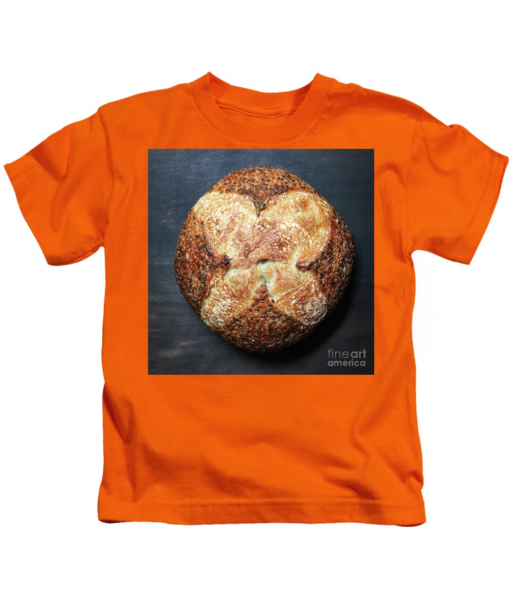 Bread Kids T-Shirt featuring the photograph Flax Seed Sourdough 1 by Amy E Fraser