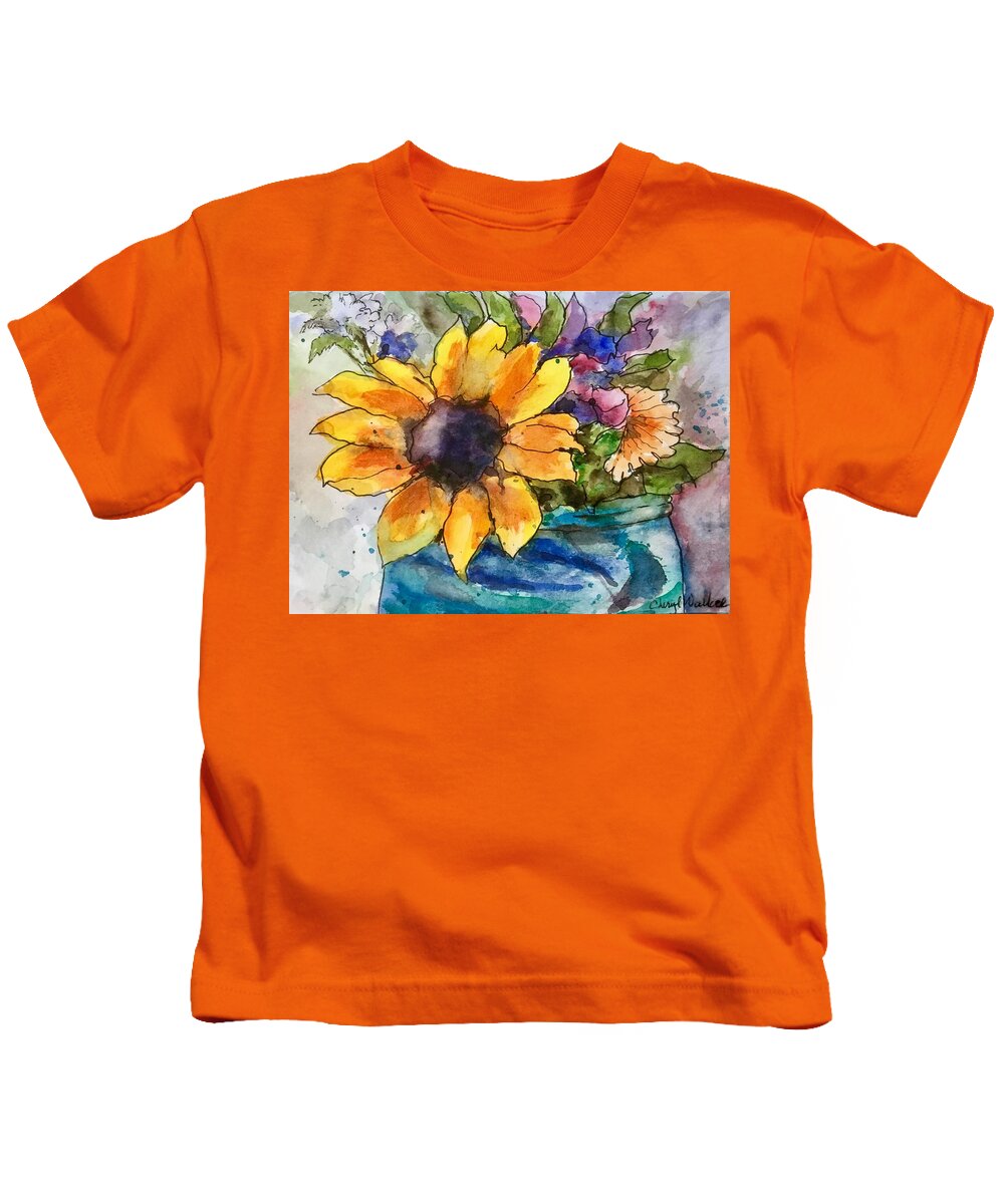 Sunflower Kids T-Shirt featuring the painting Flowers in Water by Cheryl Wallace