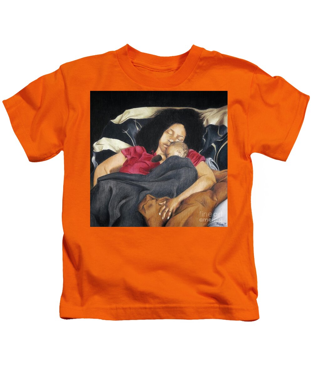 Black Art Kids T-Shirt featuring the drawing Nap Time by Philippe Thomas