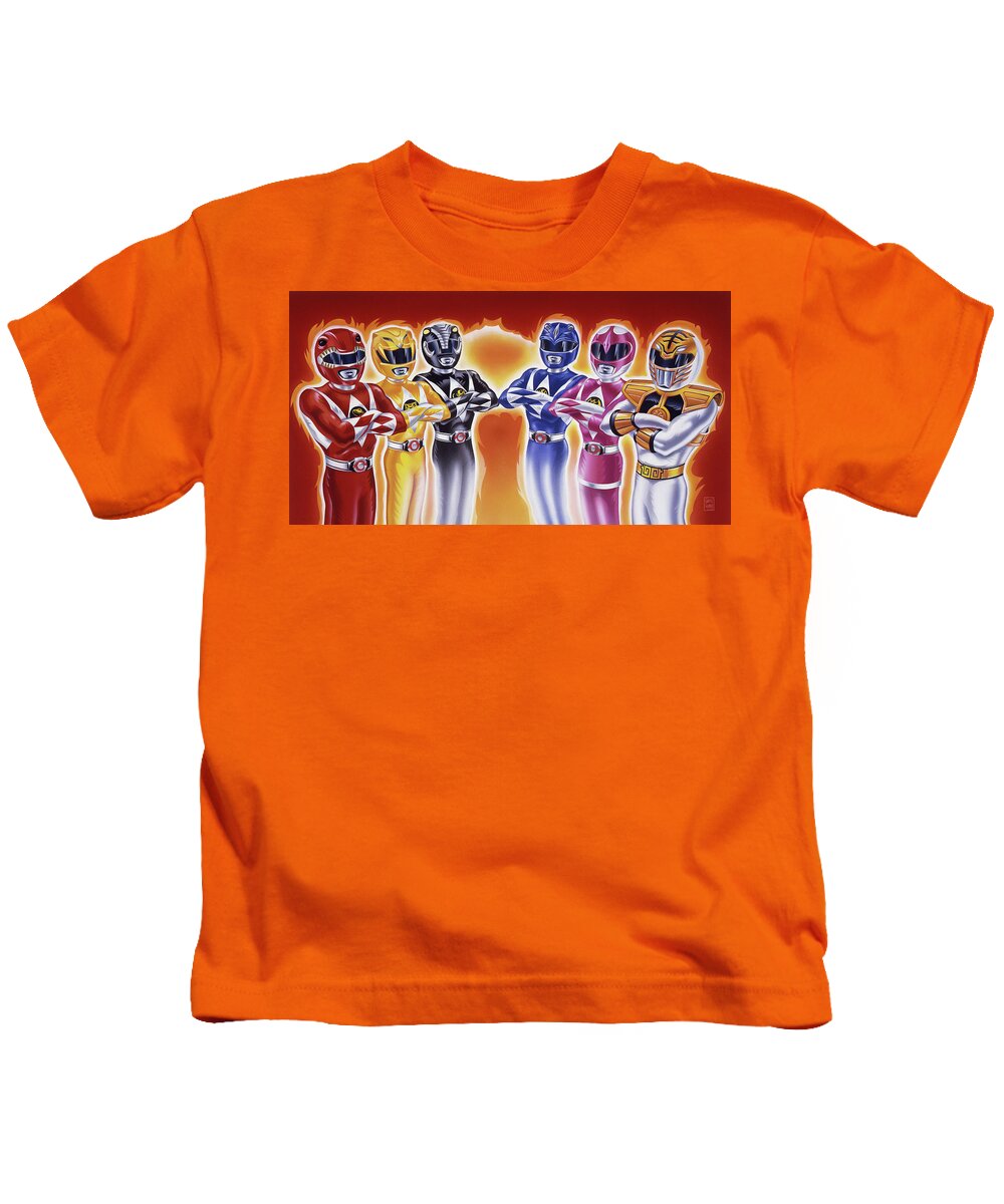 Power Rangers Kids T-Shirt featuring the painting Power Rangers Heroes Art by Garth Glazier