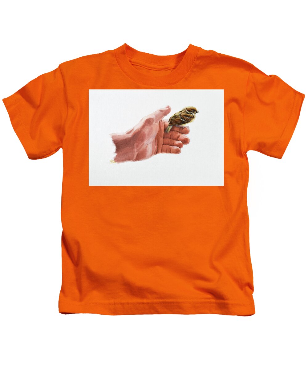 Graham Kids T-Shirt featuring the painting Sparrow in His Hand by Graham Braddock